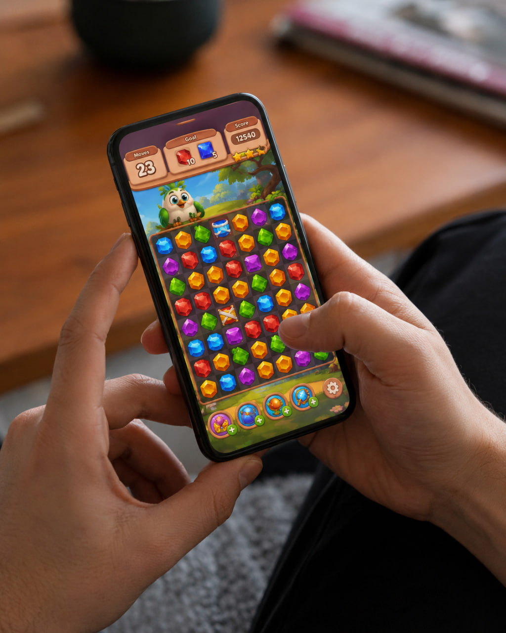 Smartphone displaying a beginner-friendly fictional game at the HeroForgeCrown exhibition